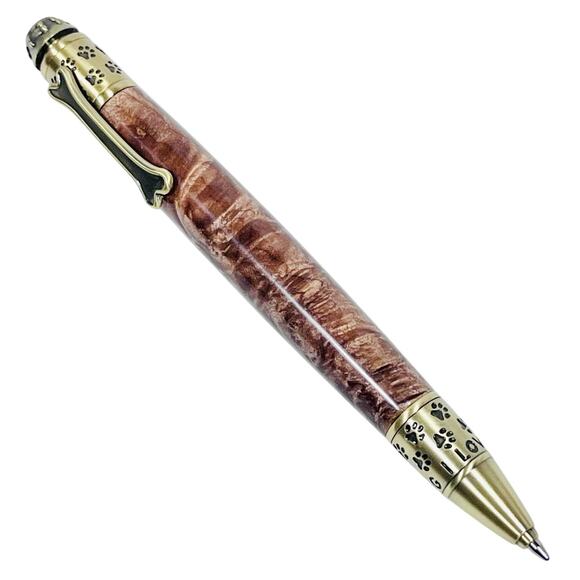 I Love My Dog Pen Hand Turned Gold Trim Click Handmade Brown Wood Swirl Resin - Picture 1 of 7